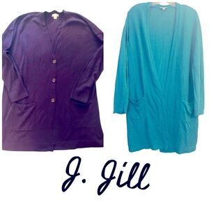 JJill Sweaters Sz L Tall Open Front Cardigans Purple Turquoise